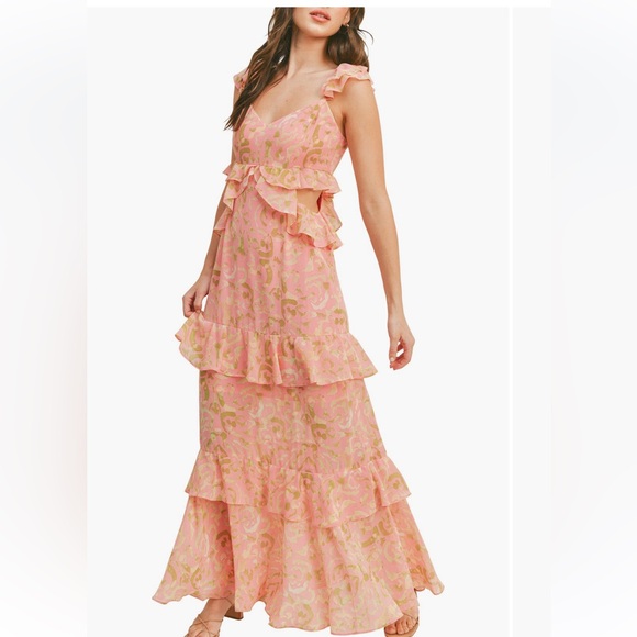 Lush Dresses & Skirts - Floral Pink Ruffle Maxi Dress